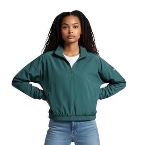 ALO Cropped Elevation Half Zip Jacket In Midnight Green